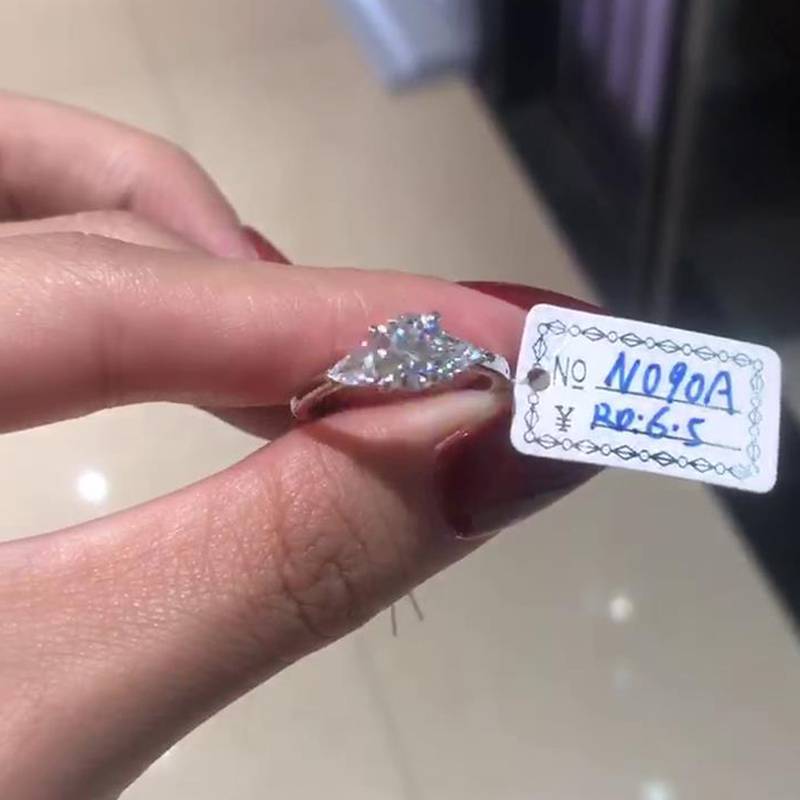Three Stone Women's Ring S925 Silver Plated Platinum Customized Main and Deputy Stone Moissanite Diamonds 1.0ct